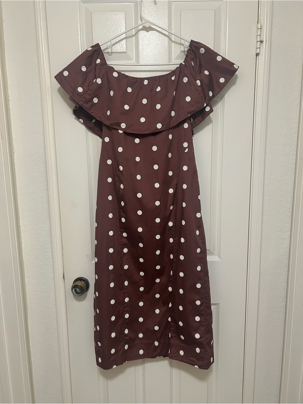 Old Navy Brown Polka Dot Off-Shoulder Midi Dress